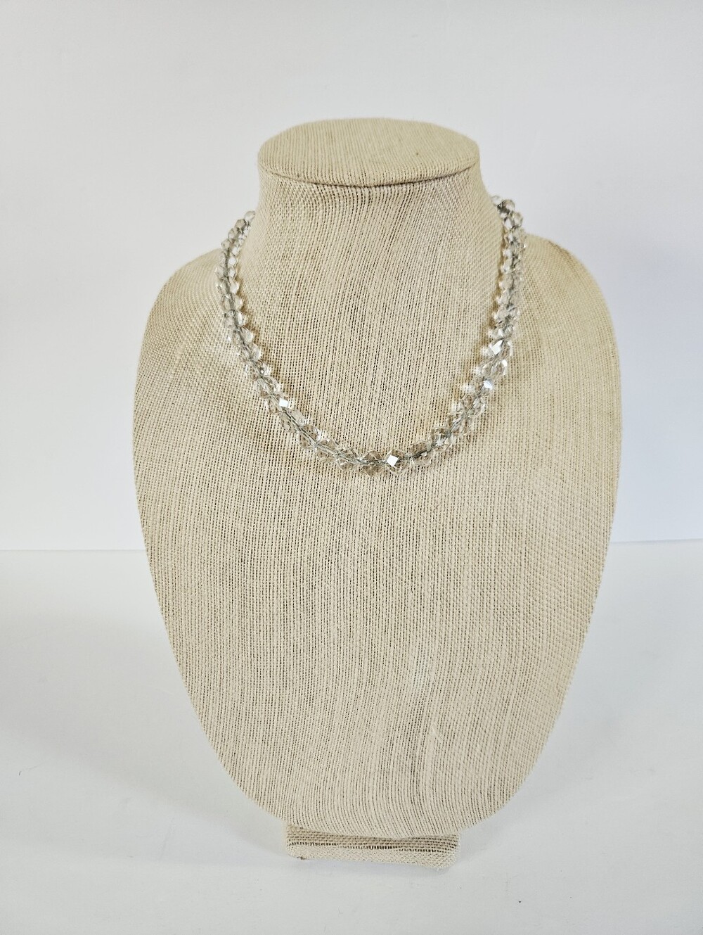 Antique Deco Sterling Silver Clasp Faceted Rock Crystal Beaded Riviere Necklace
